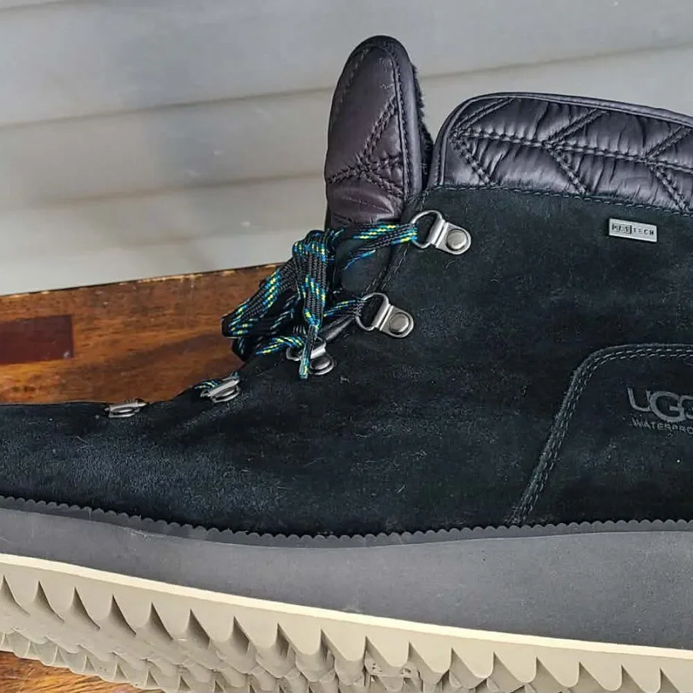 UGG Black Suede Shearling Birch Lace Up Boot size 8